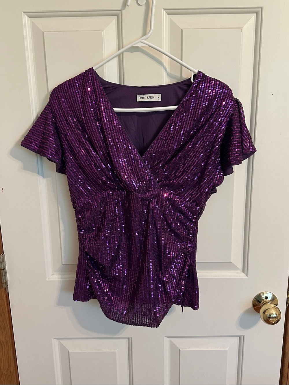 Grace Karin Purple Sequin V-Neck Top